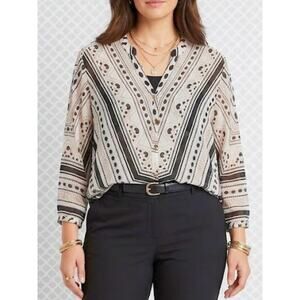JM COLLECTION Geometric Scarf Print Chiffon Blouse, L